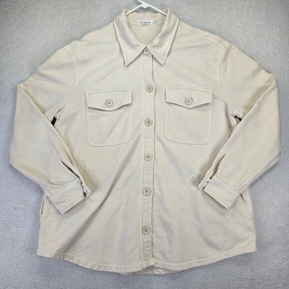 Good American Fleece Shacket Womens L/XL 3/4 Bone Casual Button Down Long Sleeve - Picture 1 of 14
